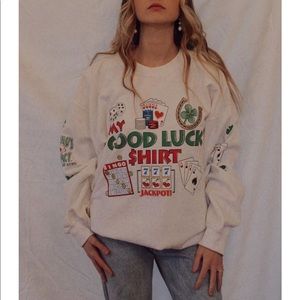 Vintage white “my good luck shirt” Gambling / card games white Graphic Crewneck